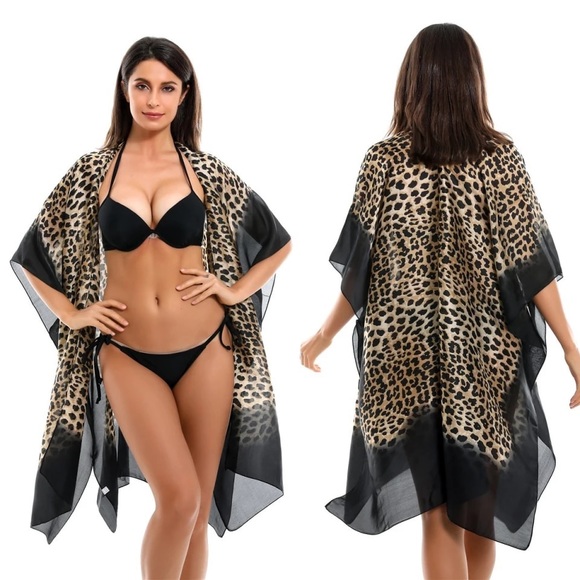 🌸 ANIMAL PRINT ROBE DUSTER KAFTAN COVER SHAWL LEOPARD KIMONO SCARF BEACH BUNNY - Picture 4 of 10